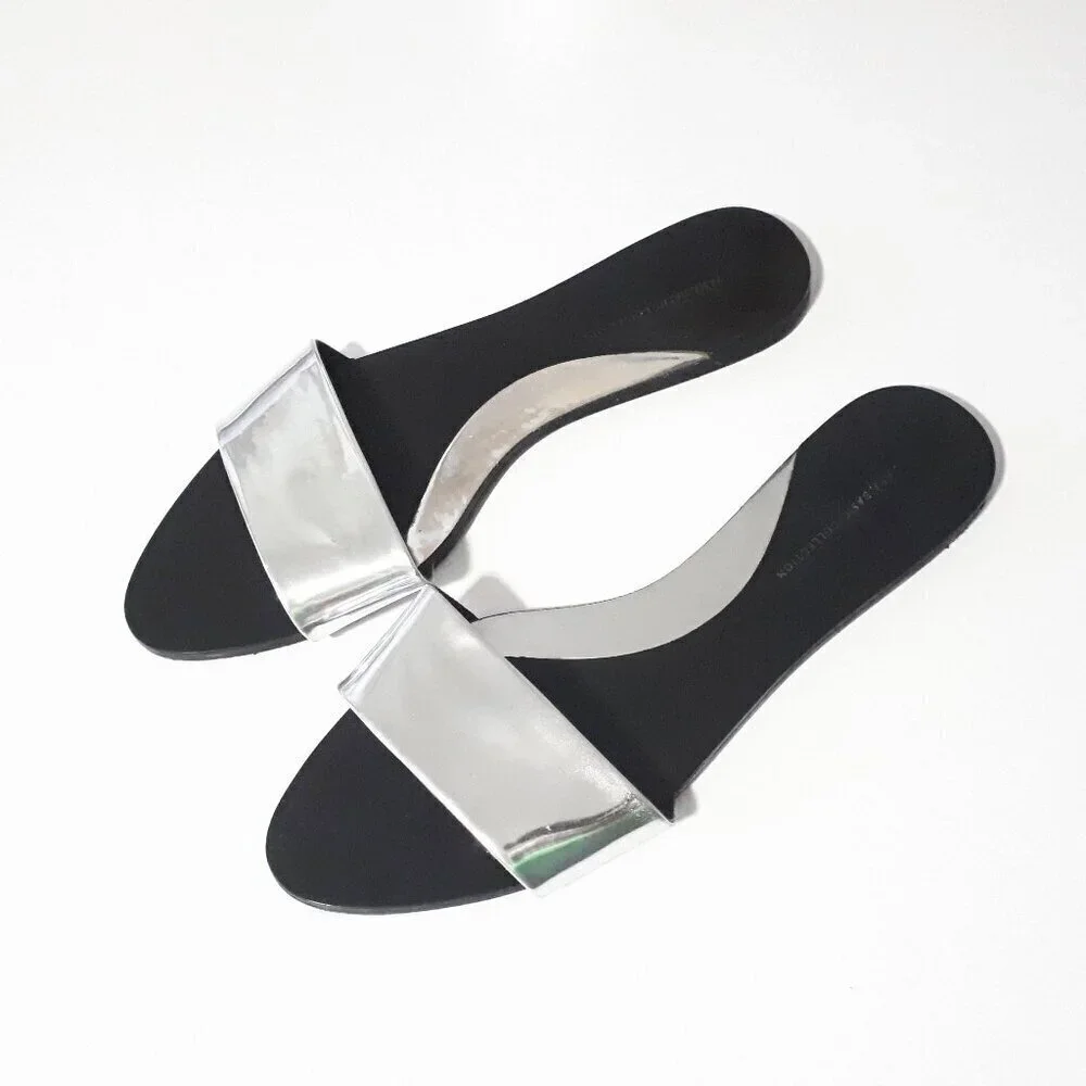 Zara patent metallic silver pool slide sandals, 36 or 41 - Picture 6 of 8
